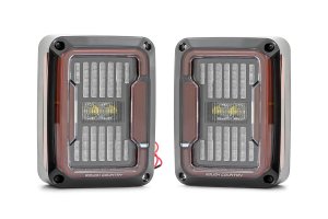 Jeep Wrangler LED Tail Light - Rear - Rough Country - Smoked Lens with 'C' Shaped Running Light - Black - '07-'18